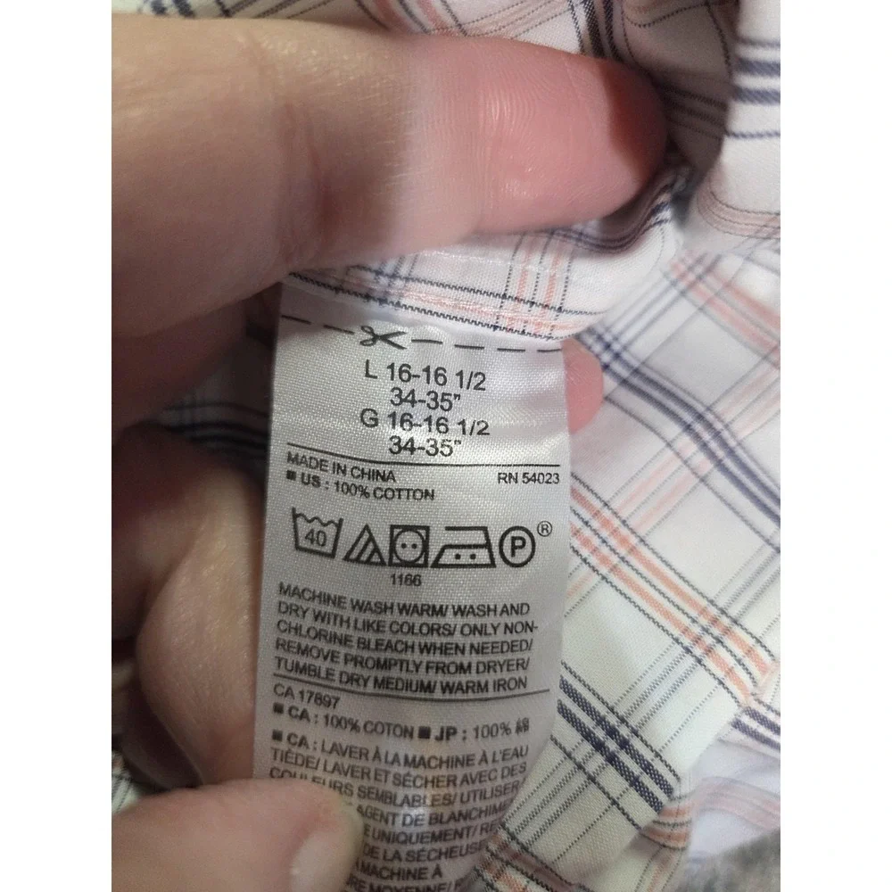 Banana Republic Shirt Mens Large White Blue Plaid Non-Iron Slim Fit Button Dress